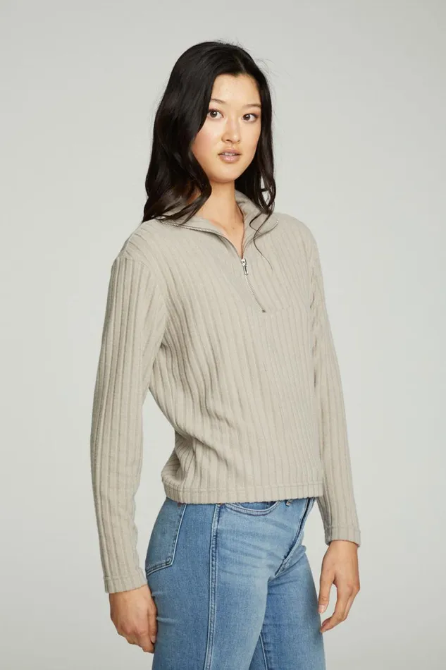 Womens Tops Chaser Brand Zip Up Mock Neck Long Sleeve Pullover