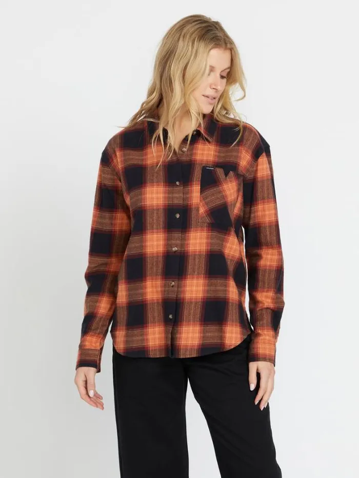 Womens Tops Volcom Plaid To Meet U Long Sleeve Shirt 8211 Black