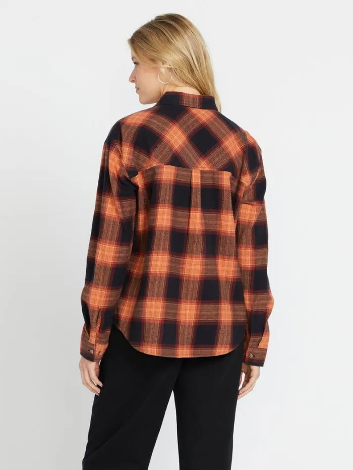 Womens Tops Volcom Plaid To Meet U Long Sleeve Shirt 8211 Black