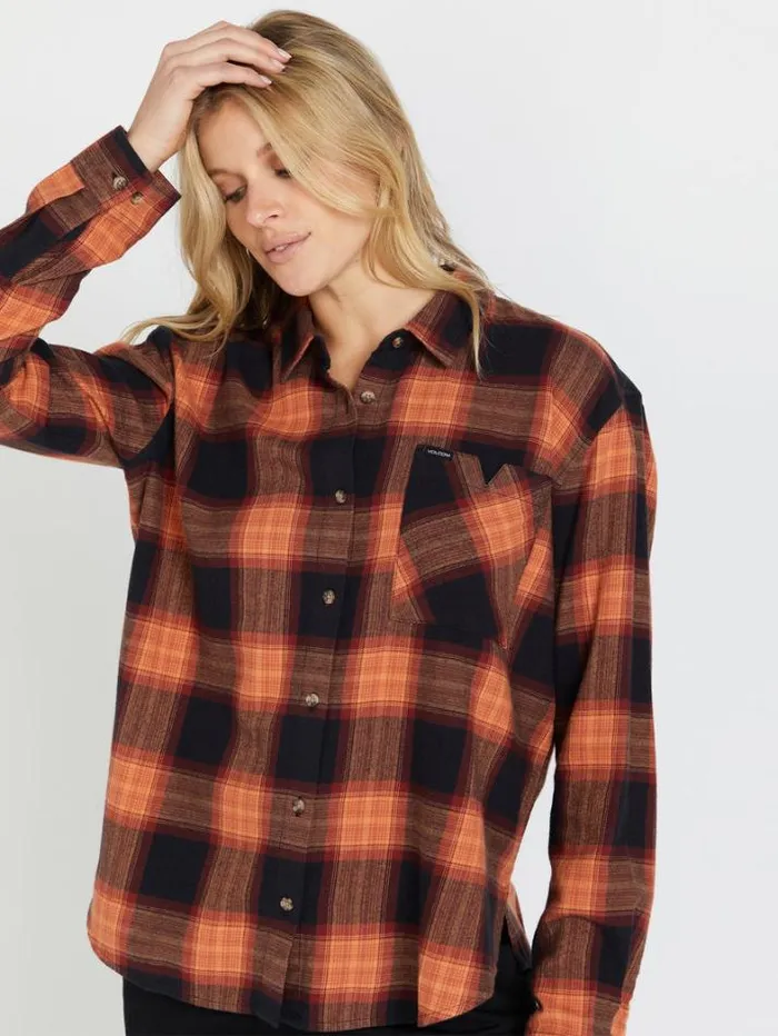 Womens Tops Volcom Plaid To Meet U Long Sleeve Shirt 8211 Black