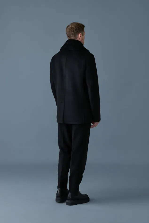 Wool Coats Men Mackage COLE Wool Doublebreasted Jacket With Shearling Collar Black