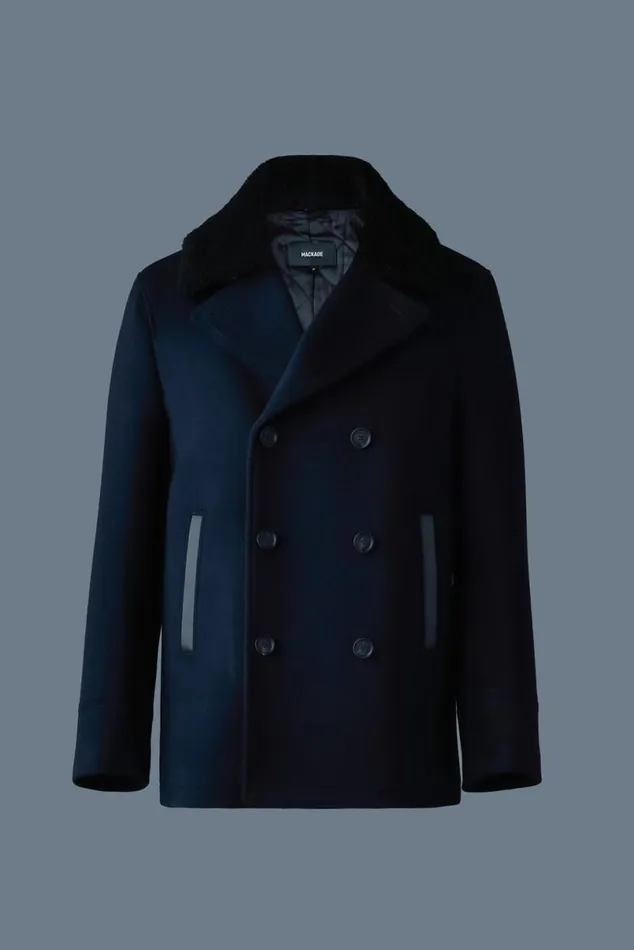 Wool Coats Men Mackage COLE Wool Doublebreasted Jacket With Shearling Collar Black Wool Coats Men Mackage COLE Wool Doublebreasted Jacket With Shearling Collar Black
