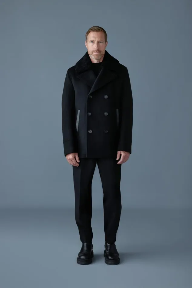 Wool Coats Men Mackage COLE Wool Doublebreasted Jacket With Shearling Collar Black Wool Coats Men Mackage COLE Wool Doublebreasted Jacket With Shearling Collar Black