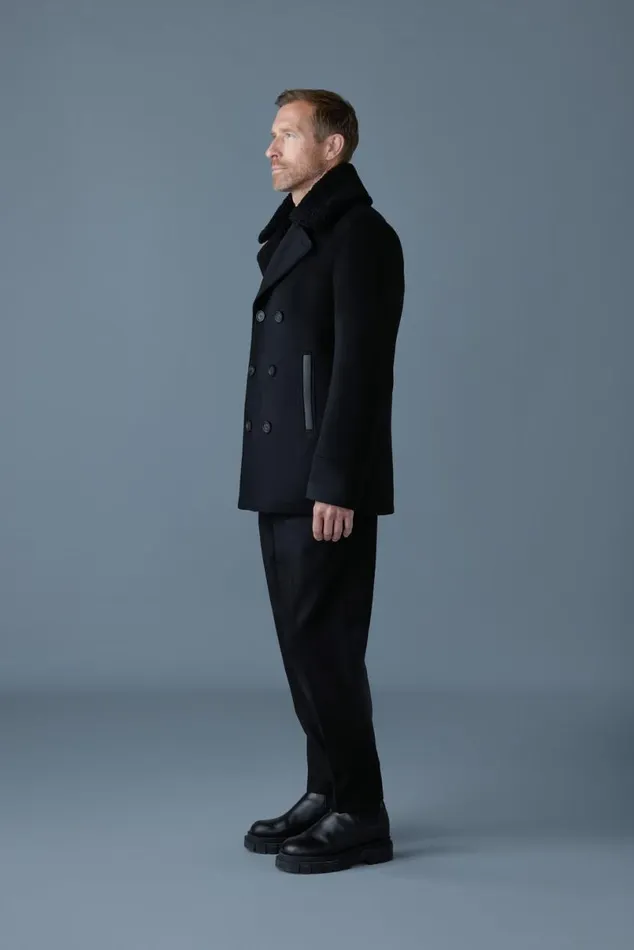 Wool Coats Men Mackage COLE Wool Doublebreasted Jacket With Shearling Collar Black Wool Coats Men Mackage COLE Wool Doublebreasted Jacket With Shearling Collar Black