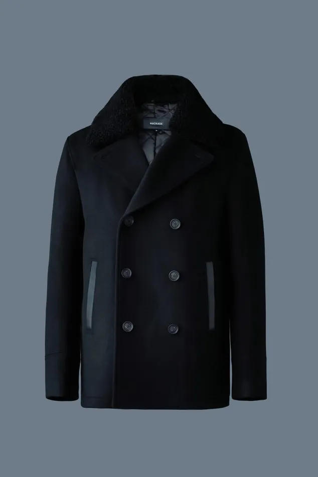 Wool Coats Men Mackage COLE Wool Doublebreasted Jacket With Shearling Collar Black Wool Coats Men Mackage COLE Wool Doublebreasted Jacket With Shearling Collar Black
