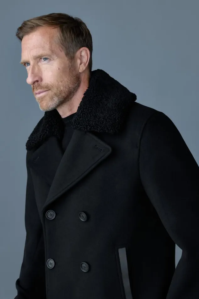 Wool Coats Men Mackage COLE Wool Doublebreasted Jacket With Shearling Collar Black Wool Coats Men Mackage COLE Wool Doublebreasted Jacket With Shearling Collar Black