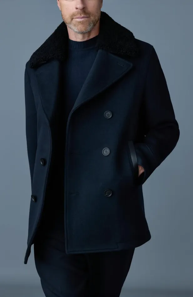 Wool Coats Men Mackage COLE Wool Doublebreasted Jacket With Shearling Collar Black Wool Coats Men Mackage COLE Wool Doublebreasted Jacket With Shearling Collar Black