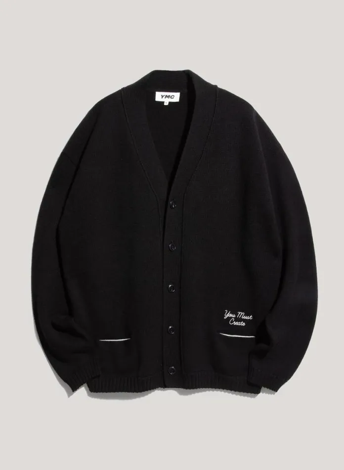 YMC Archie Merino Wool Cardigan Black Mens Knitwear