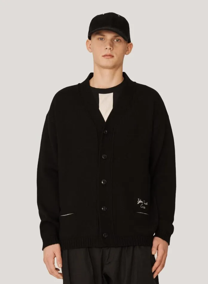 YMC Archie Merino Wool Cardigan Black Mens Knitwear