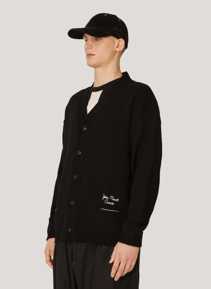 YMC Archie Merino Wool Cardigan Black Mens Knitwear