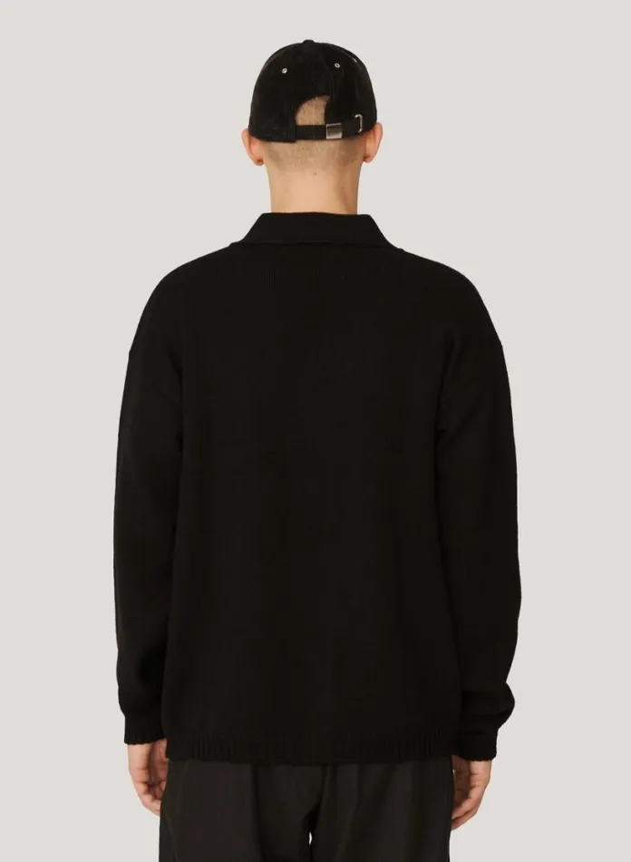 YMC Archie Merino Wool Cardigan Black Mens Knitwear