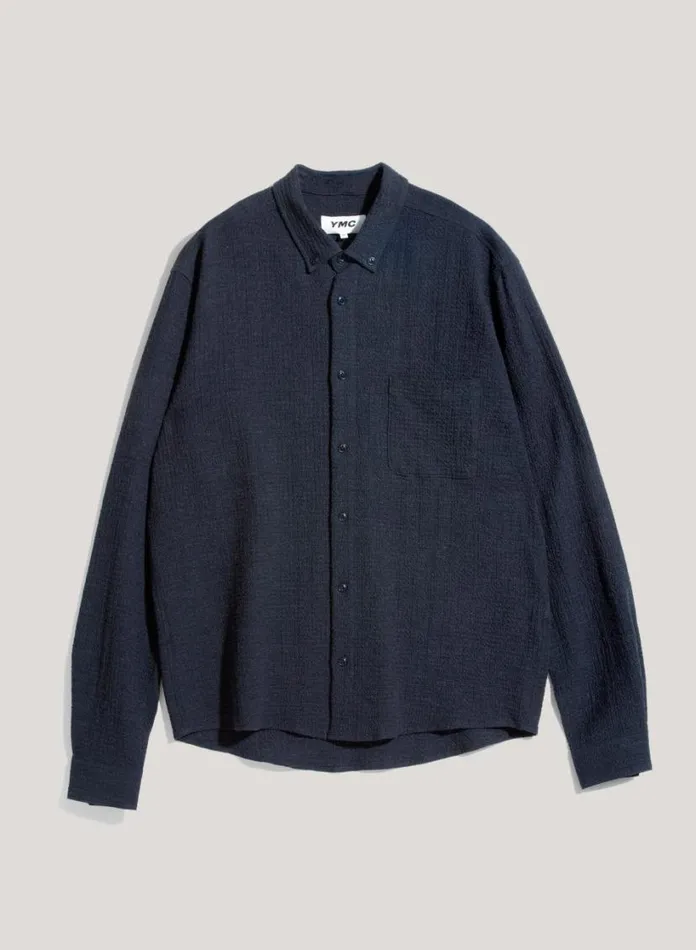 YMC Dean Seersucker Shirt Navy Mens Shirts