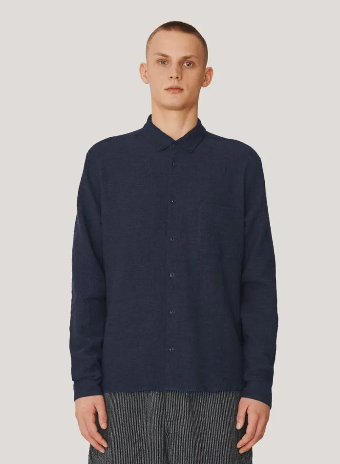 YMC Dean Seersucker Shirt Navy Mens Shirts