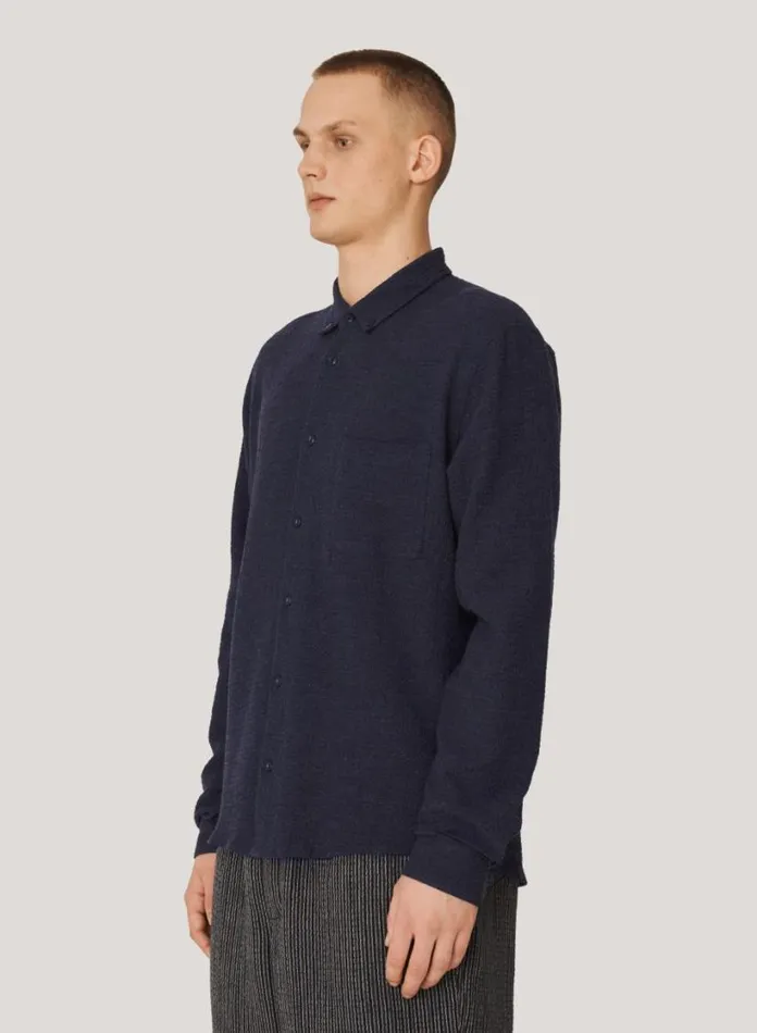 YMC Dean Seersucker Shirt Navy Mens Shirts