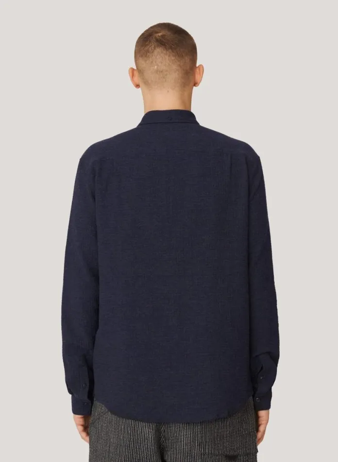 YMC Dean Seersucker Shirt Navy Mens Shirts