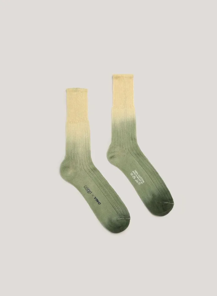 YMC Dip Dye Sock Green Mens Socks