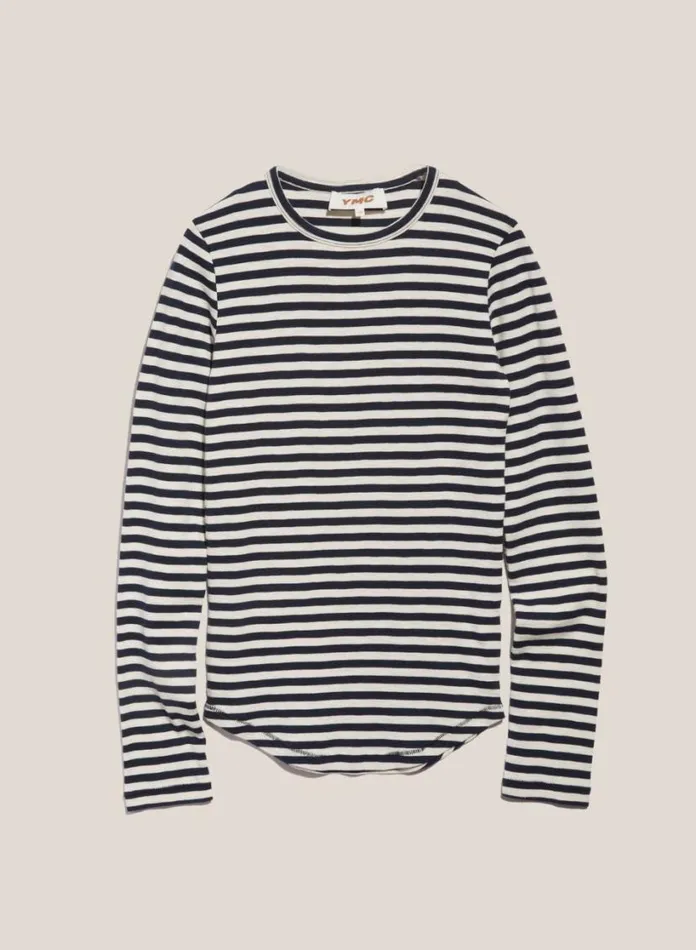 YMC Earth Charlotte LongSleeved TShirt Navy White Womens Earth
