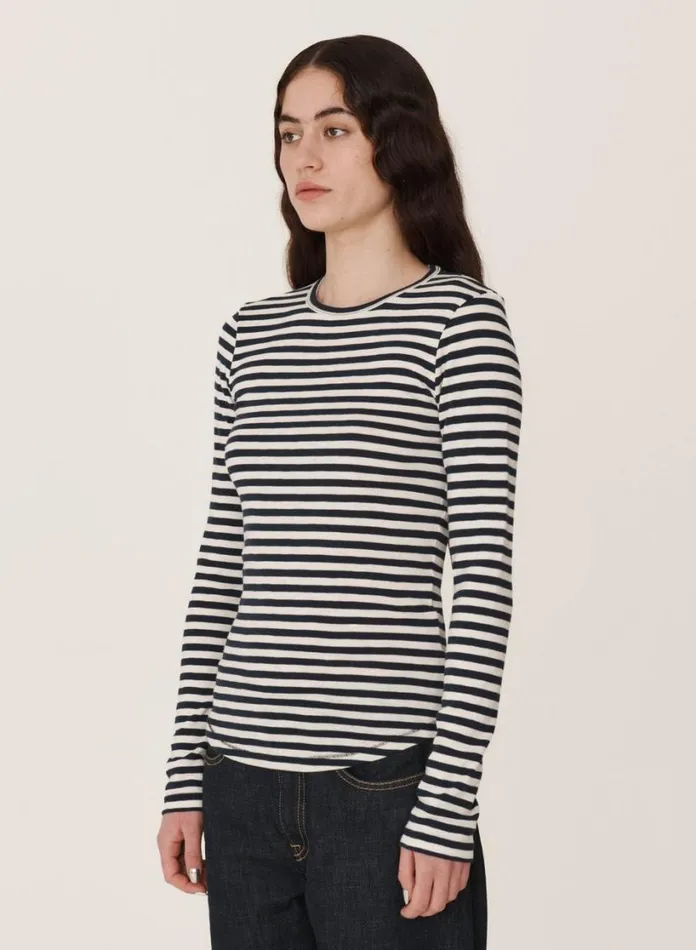 YMC Earth Charlotte LongSleeved TShirt Navy White Womens Earth
