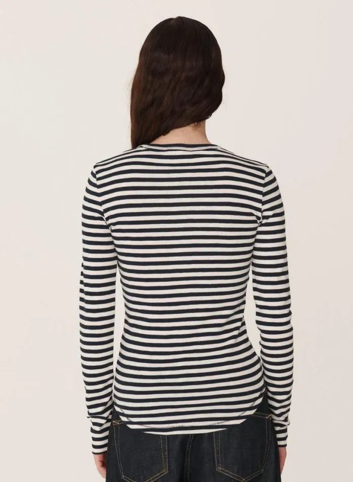 YMC Earth Charlotte LongSleeved TShirt Navy White Womens Earth