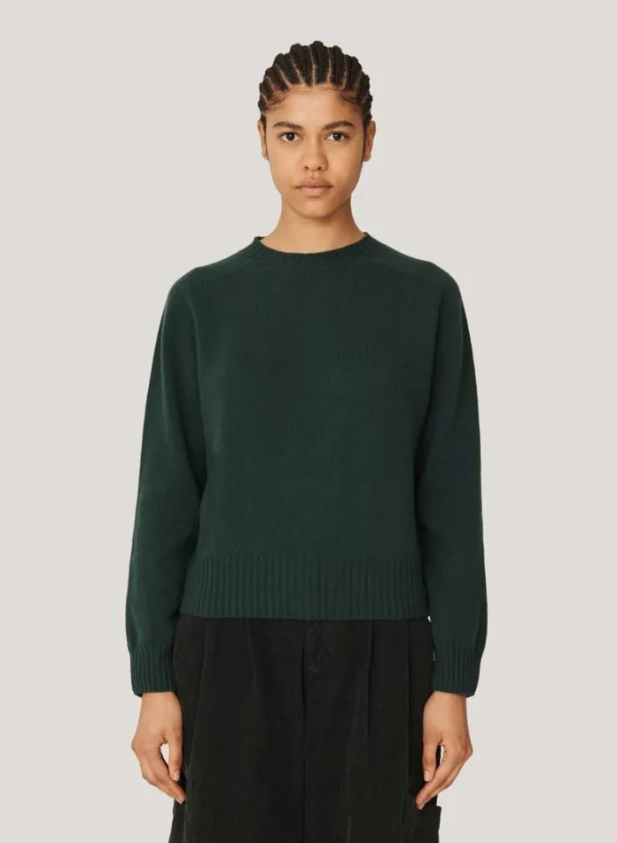 YMC Jets Crew Neck Jumper Dark Green Womens Knitwear