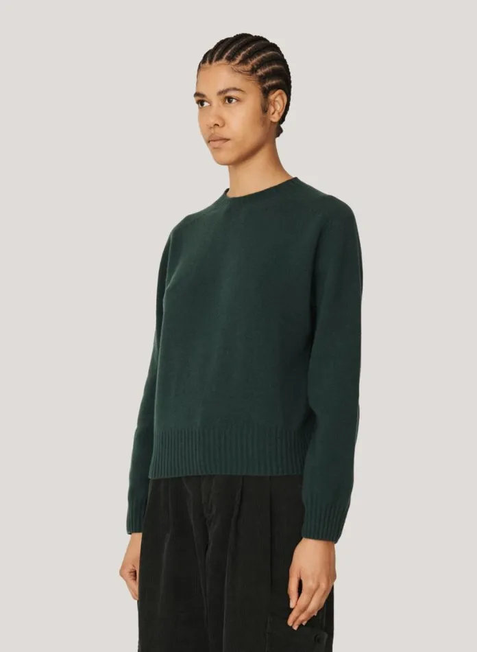 YMC Jets Crew Neck Jumper Dark Green Womens Knitwear