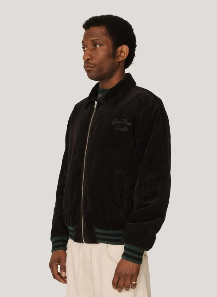 YMC Jets Embroidered Corduroy Baseball Jacket Black Mens Outerwear