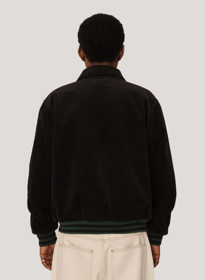 YMC Jets Embroidered Corduroy Baseball Jacket Black Mens Outerwear
