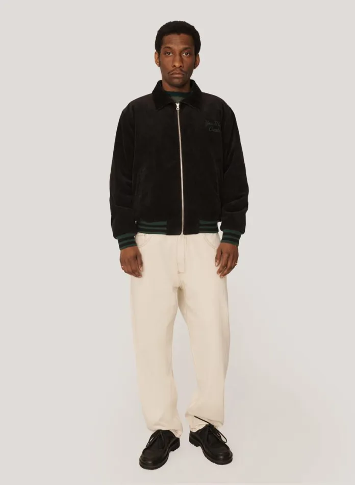 YMC Jets Embroidered Corduroy Baseball Jacket Black Mens Outerwear