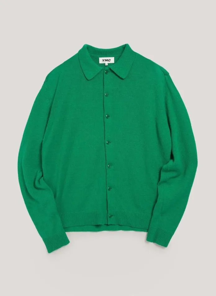 YMC Rat Pack Cardigan Green Mens Knitwear