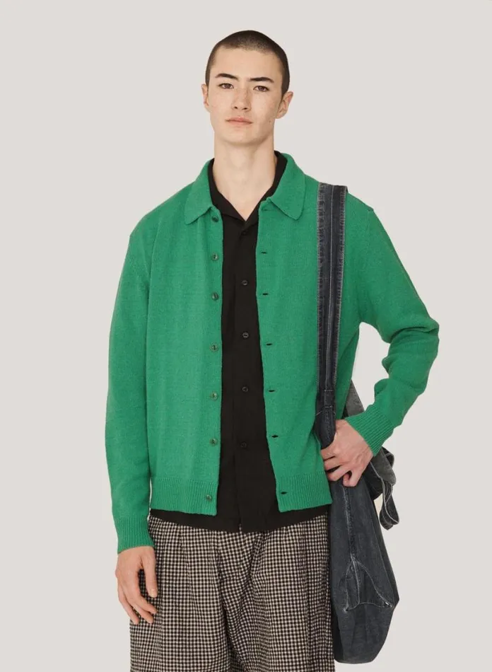 YMC Rat Pack Cardigan Green Mens Knitwear