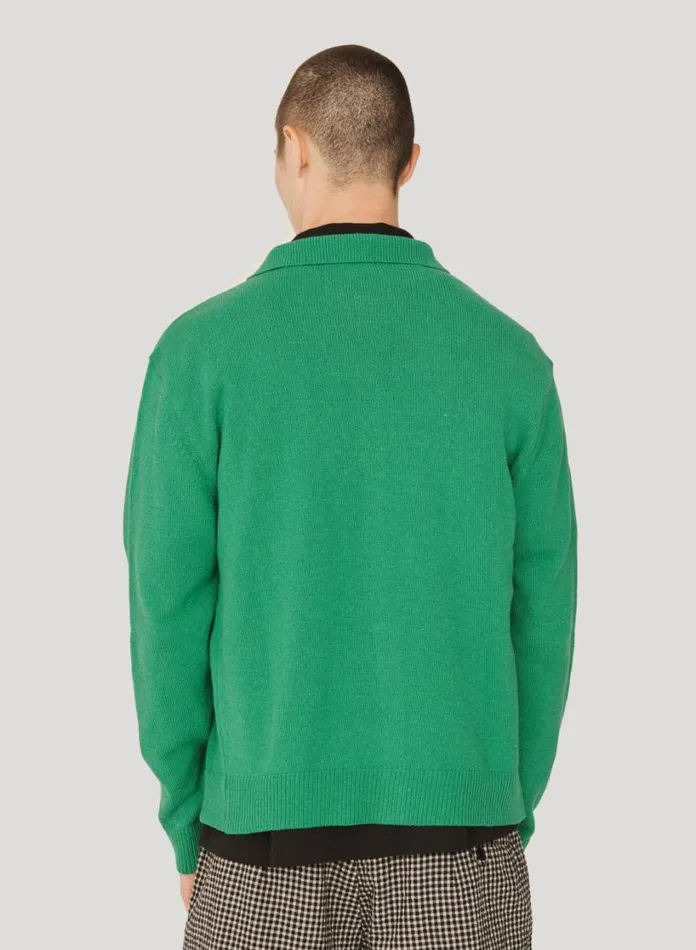 YMC Rat Pack Cardigan Green Mens Knitwear