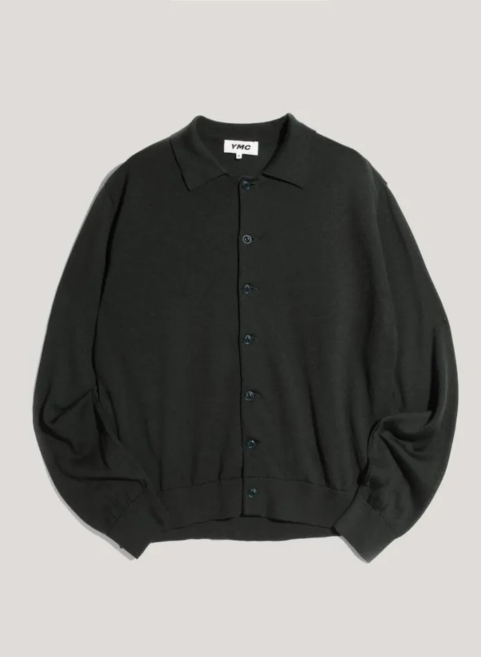 YMC Ratpack Merino Wool Cardigan Green Mens Knitwear
