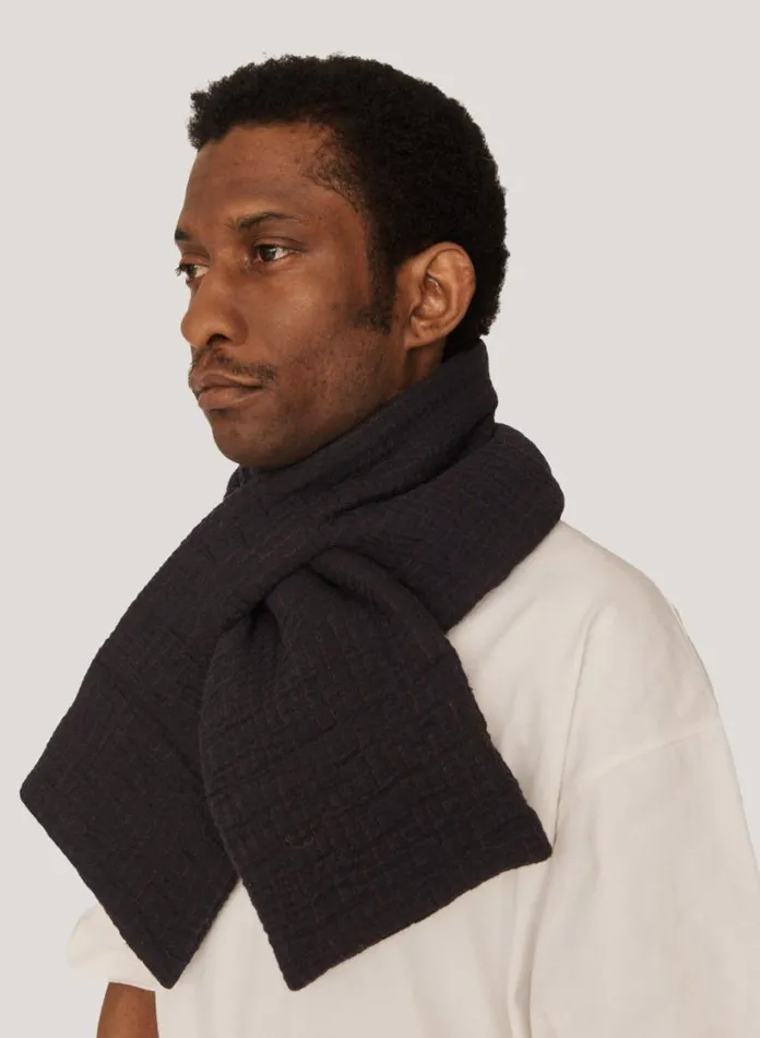 YMC Textured Slot Scarf Black Mens Scarves