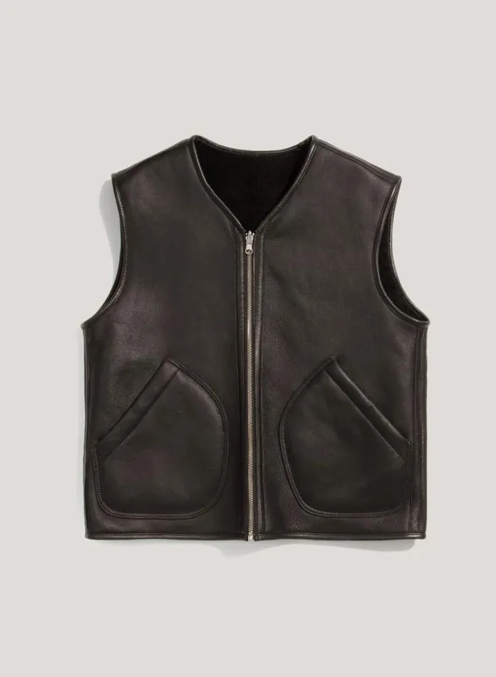YMC Wyatt Reversible Leather Gilet Black Womens Outerwear