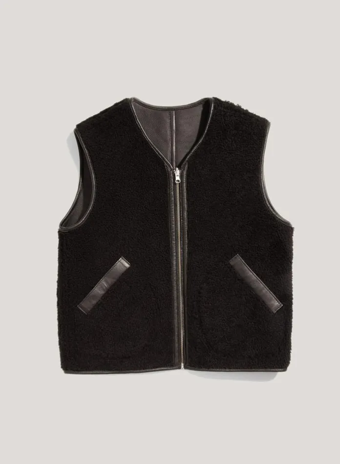 YMC Wyatt Reversible Leather Gilet Black Womens Outerwear