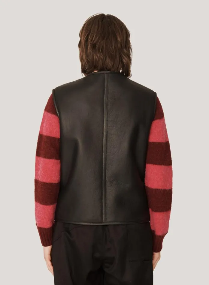 YMC Wyatt Reversible Leather Gilet Black Womens Outerwear