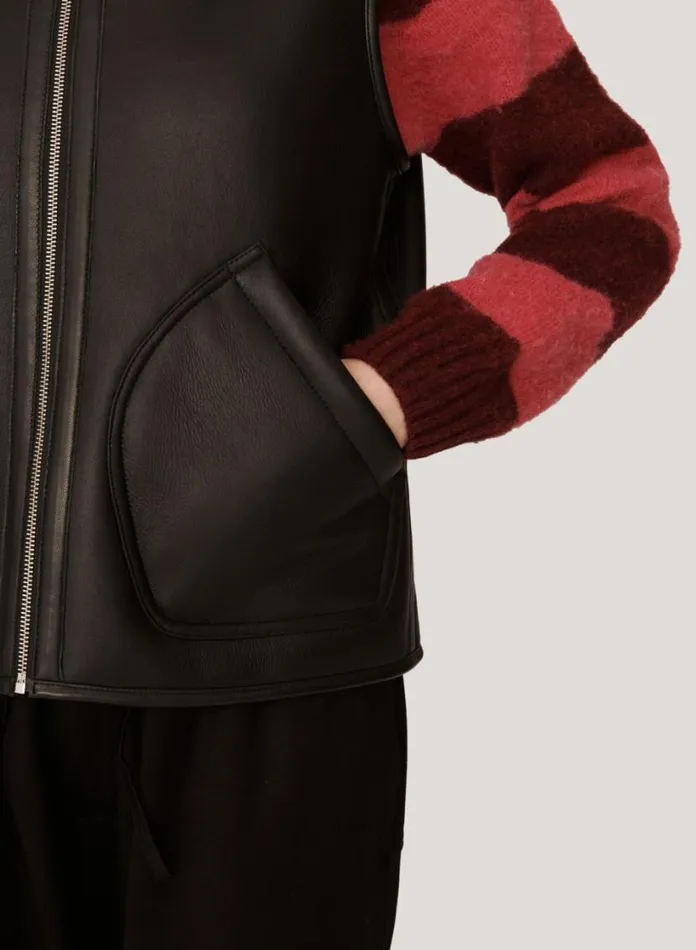 YMC Wyatt Reversible Leather Gilet Black Womens Outerwear