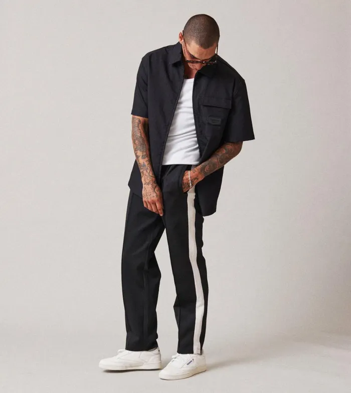 Zanerobe Pants Men Stitched Football Trackpant Black