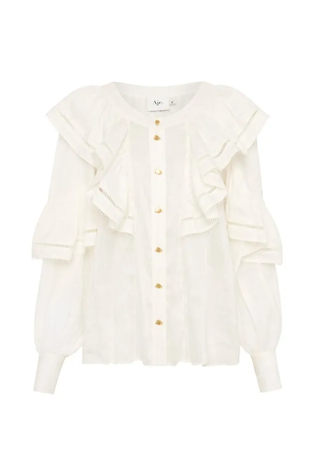 Zoe Ruffle Blouse Ivory Women Aje Tops