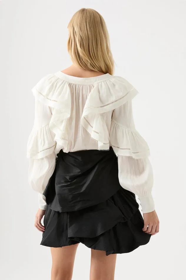 Zoe Ruffle Blouse Ivory Women Aje Tops