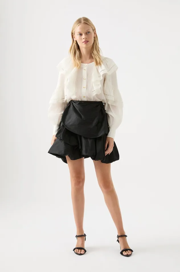 Zoe Ruffle Blouse Ivory Women Aje Tops