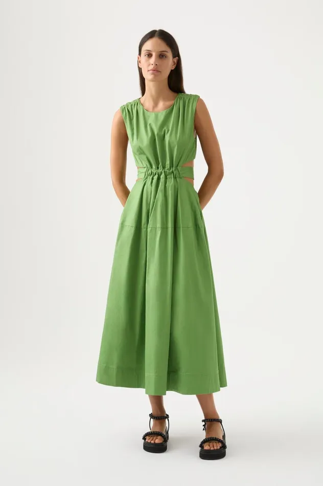 Zorina Tie Midi Dress Fern Green Women Aje Midi Dresses