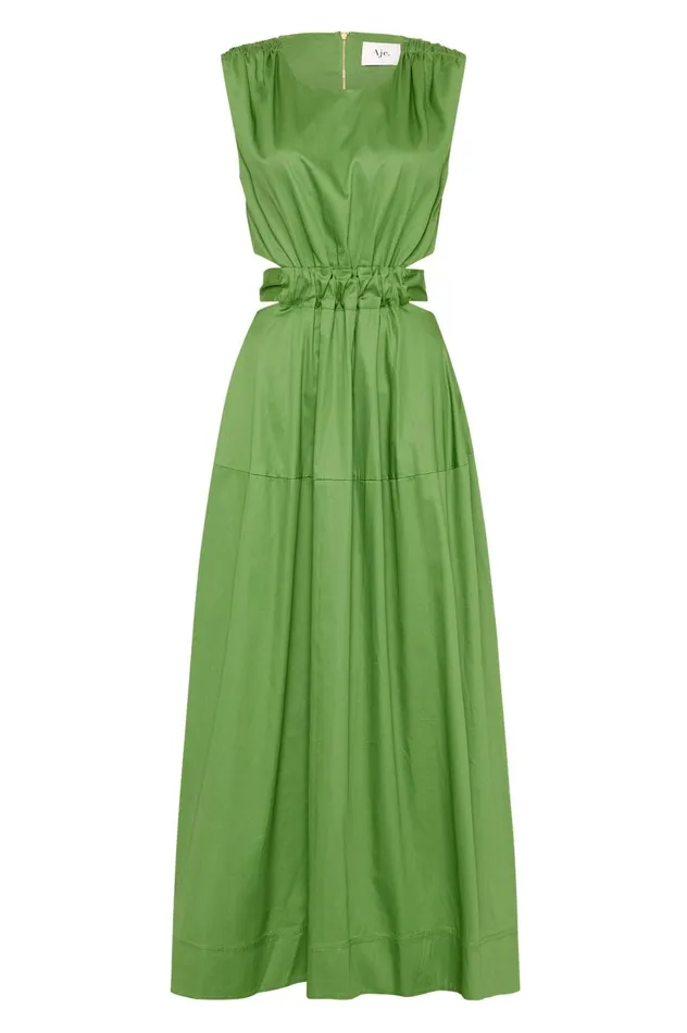 Zorina Tie Midi Dress Fern Green Women Aje Midi Dresses