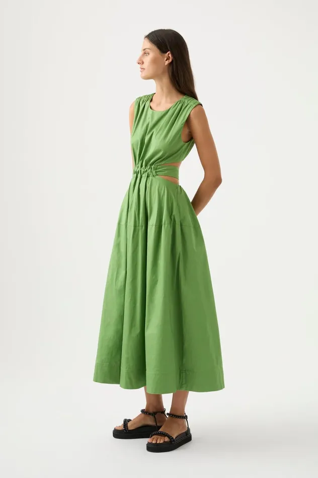 Zorina Tie Midi Dress Fern Green Women Aje Midi Dresses