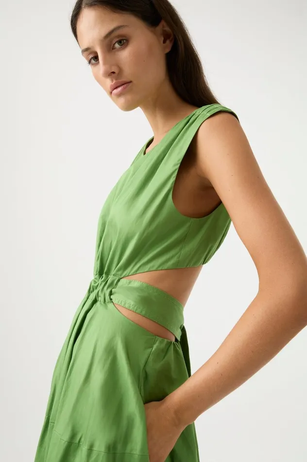 Zorina Tie Midi Dress Fern Green Women Aje Midi Dresses