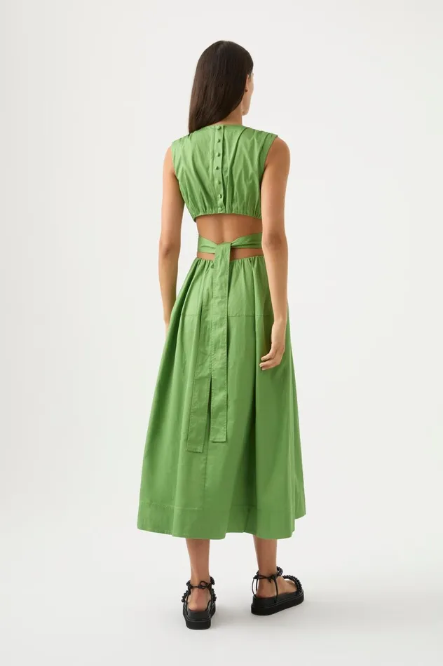 Zorina Tie Midi Dress Fern Green Women Aje Midi Dresses